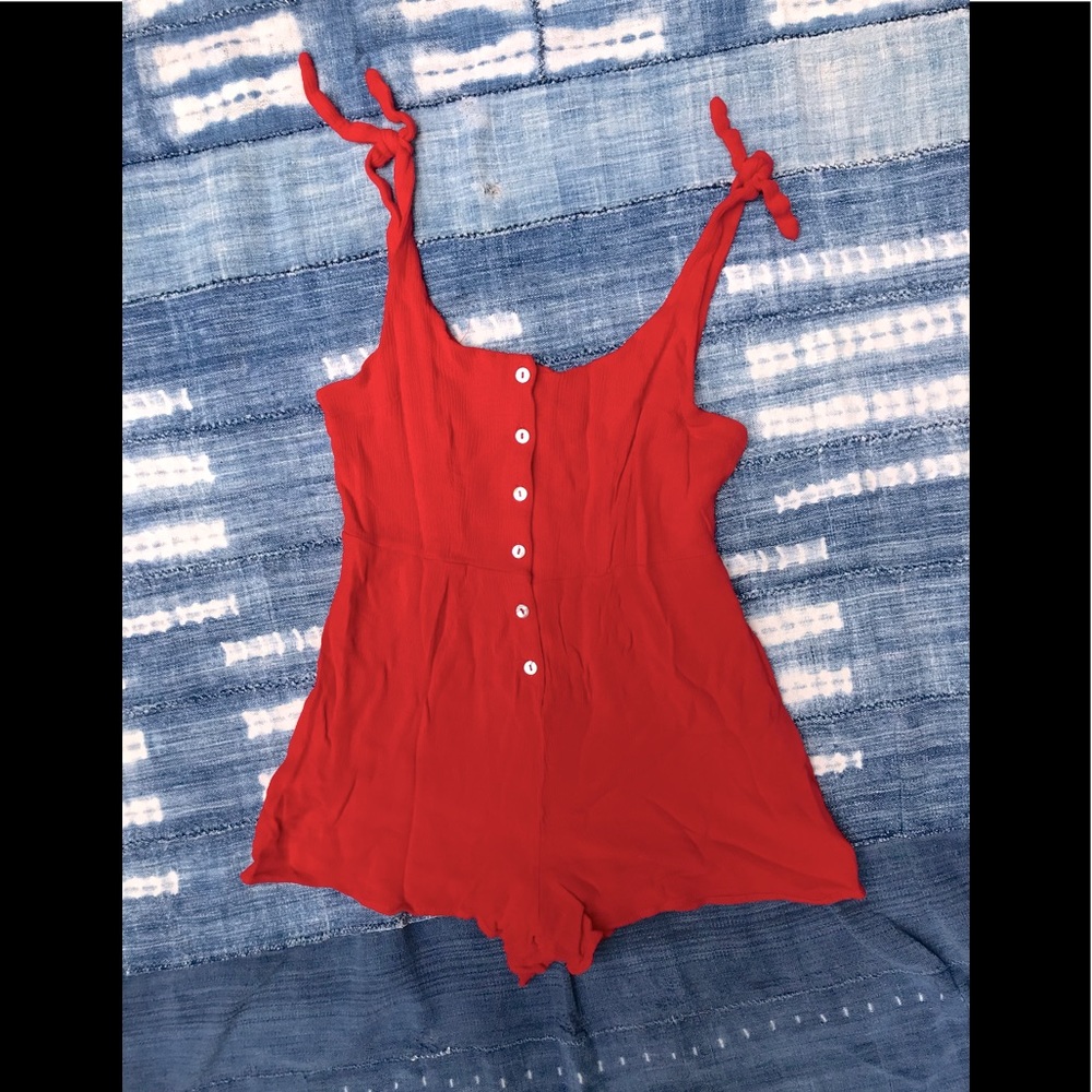 Kimchi Blue Red Gauzy Button Up Romper